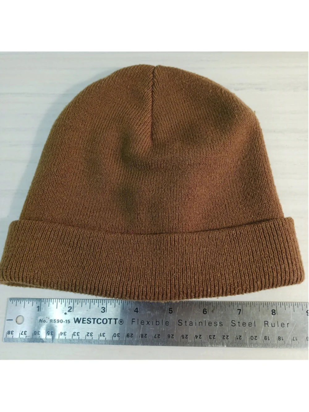 Carhartt Brown Knit Cuffed Beanie Hat Youth One Size Logo Made In USA